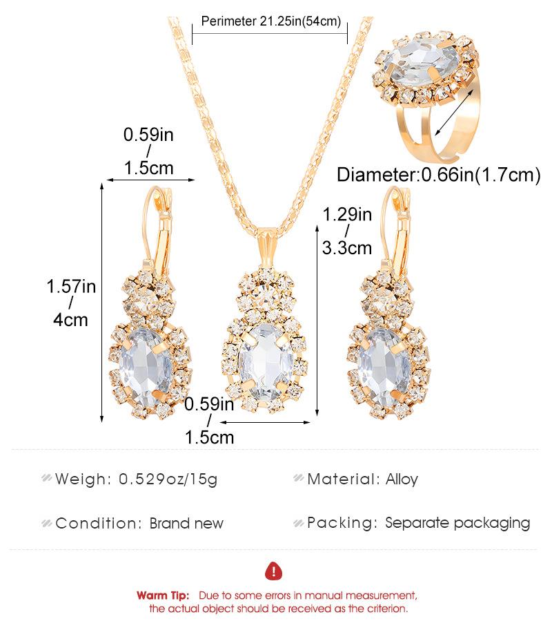 3Pcs Copper Oval Cut Cubic Zirconia Necklace Earrings Rings Set Trendy Banquet Daily Date Zircon Set Gift for Women Girls Her