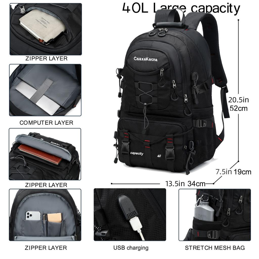 40L Waterproof Hiking Backpack for Men and Women Lightweight Outdoor Camping Rucksack Large Capacity Travel Backpack