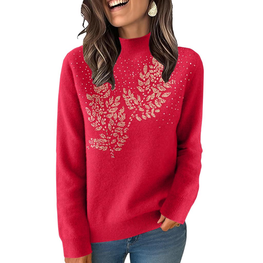 Women's Knitted Solid Color Long Sleeve Half High Collar Hoodie Bottom Shirt Top