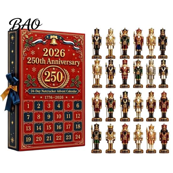 Kids Christmas Gift 2026 Nutcracker Advent Calendar, 24-Day Retro Soldier Figure Countdown Set, 2D for Children Flat Acrylic Tree Hanging Decor,