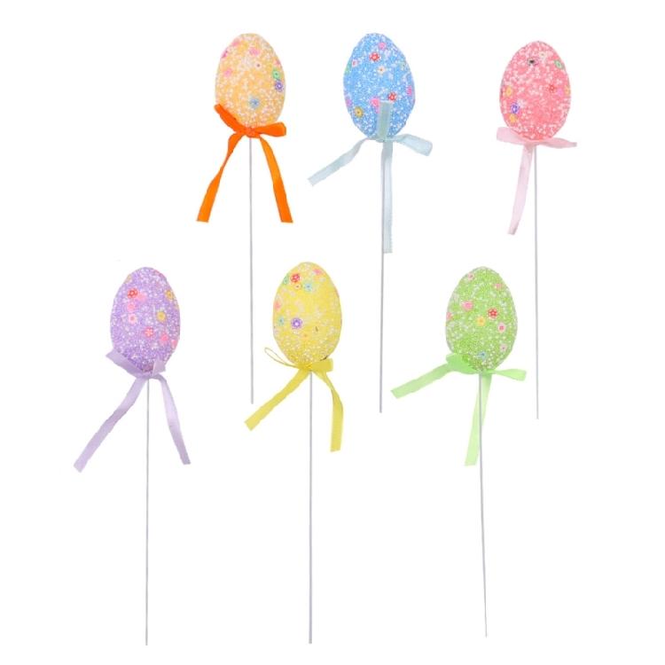 6Pcs Small Colored Foam Eggs with Stick For Festival Celebration Vase Arrangement and Basket Fillers And Art Craft