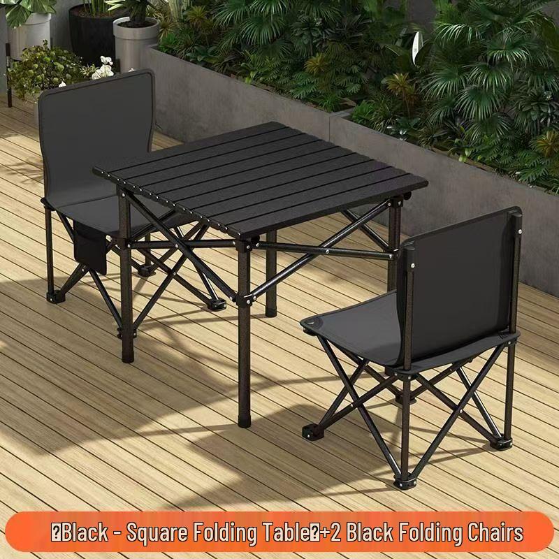 Draagbare Opvouwbare Camping Tafel & Stoelen Set met Roltafel en Visstoel