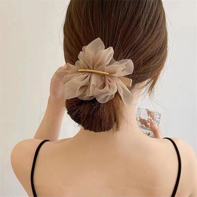 Super Fairy Temperament Šifon Květina Vlásenka Ženy Léto Zpět Lžíce Culík Spona Pokrývka hlavy Jednoduché Elegantní Jarní Spona