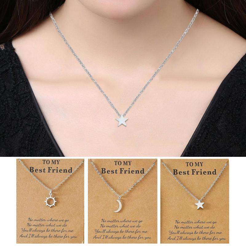 Stainless Steel Fashion Pendant Sun Crescent Moon Star Clavicle Chain Necklace For Women Jewelry Party Friend Gifts