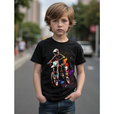 Cool Motorcycle Graphic Print Children T-Shirt Kid Tee Shirt Round Neck Surfing Beach Boy Girl Tshirt Summer Short Sleeve