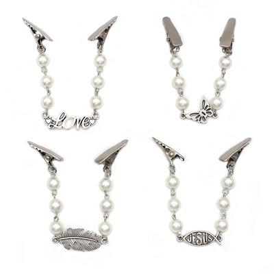 1PC Metal Korsaj Broş Hırka Klip İnci Zincir Şal Toka Kaymaz Kazak
