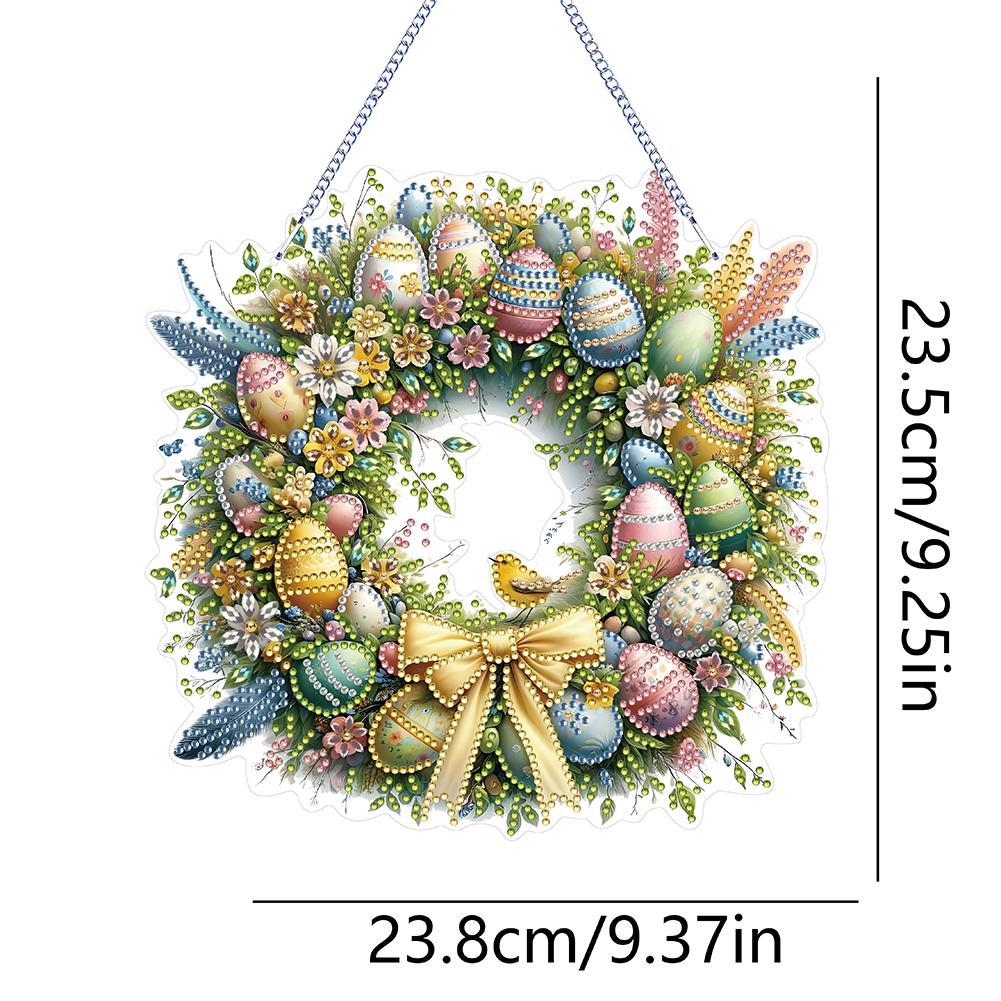 2025Acrylic Special Shape Easter Egg Wreath 5D DIY Diamond Painting Dots Pendant Rhinestone Diamond Art Pendants for Wall Window