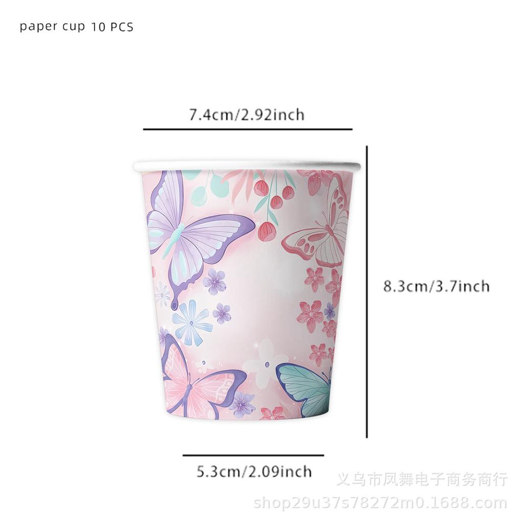 Pink Butterfly Theme Birthday Party Disposable Paper Plate Tissue Paper Cup Party Decoration Scene Supplies Set