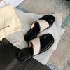 Sheepskin version casual summer square head toe straw splicing flat-bottomed slippers women's genuine leather one-and-a-half slippers cool slippers
