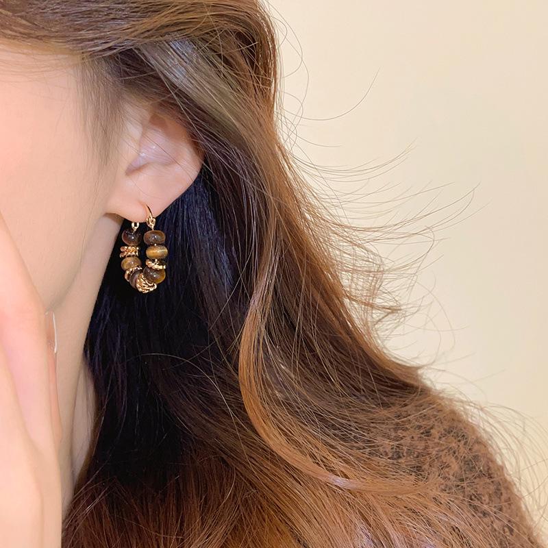 Mellerd Tiger's Eye Ear Cuffs: Luxury Vintage Spliced Circle Earrings