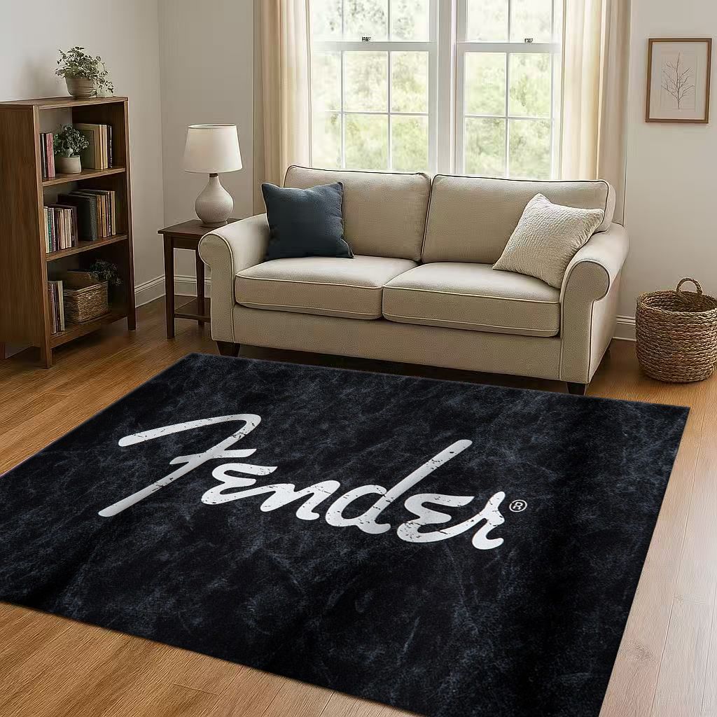 3D F Fender Guitar Musical Instrument Sign Living Room Non Slip Area Rug Carpet for Bedroom Sofa,Easy Clean Home Decor Doormat