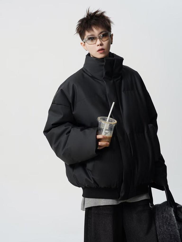 Men's American-Style Winter Warm Cotton Jacket, Loose Fit, Short PU Leather, Padded, Niche Design.