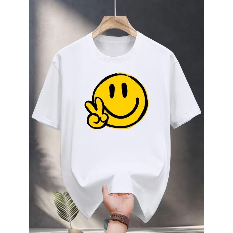 

Men s Joyful Face Print Quick-Dry T-Shirt - Breathable Moisture-Wicking Short Sleeve Crew Neck Tee for Sports, Gym & Outdoor Training - Summer Casual S белый