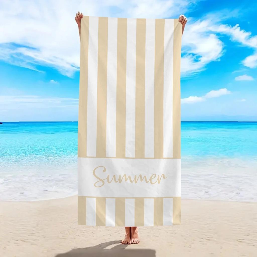 Summer Striped Beach Towel Quick Dry Peach Skin Microfiber Pool Towel Large Decorative Bath Towel For Vacation Travel Swimming