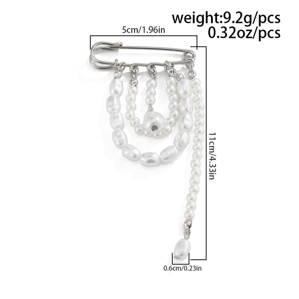 Hip Hop Trendy Imitation Pearl Tassel Chain Brooches for Men Women Waist-shaping Fixed Pin Accessory Multi-functional Jewelry