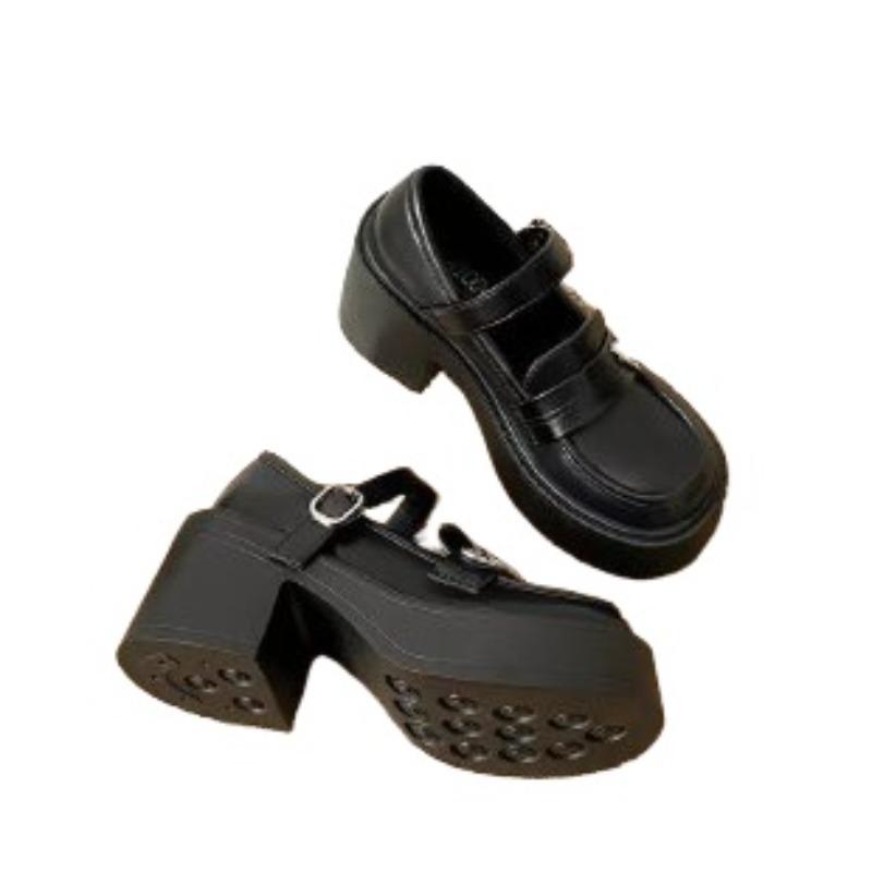 fashion 2024 New Women's Shoes Loafers Women's High Heels Platform Office Pumps Women Heart-Shaped Buckle Strap Square Heel Shoes Female