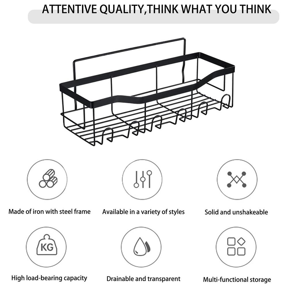 

3Pcs/Set 6-Hook Style Punch-Free Carbon Steel Storage Basket Bathroom Draining Organization Rack Type A