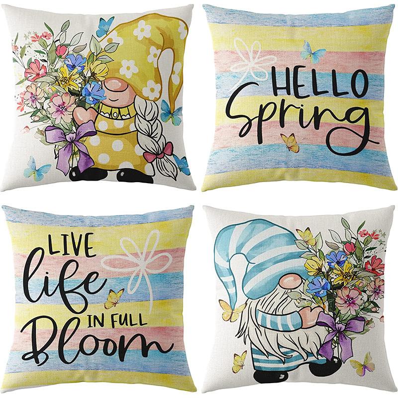 Flowers Daisy Tulip Printed Linen Pillow Case Home Living Room Sofa Bedroom Pillow Case