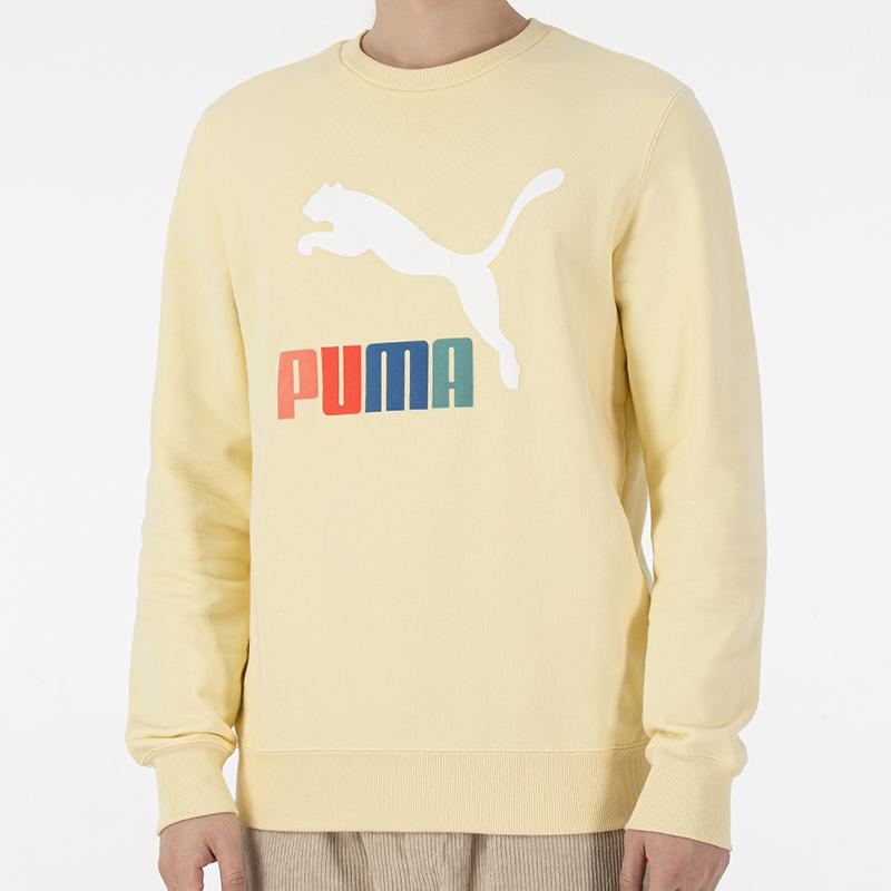Puma Classics Logo Interest Crew Sweater Men Tops Beige 535287-41