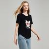 Women's Cat Print Beaded Short Sleeve T-Shirt