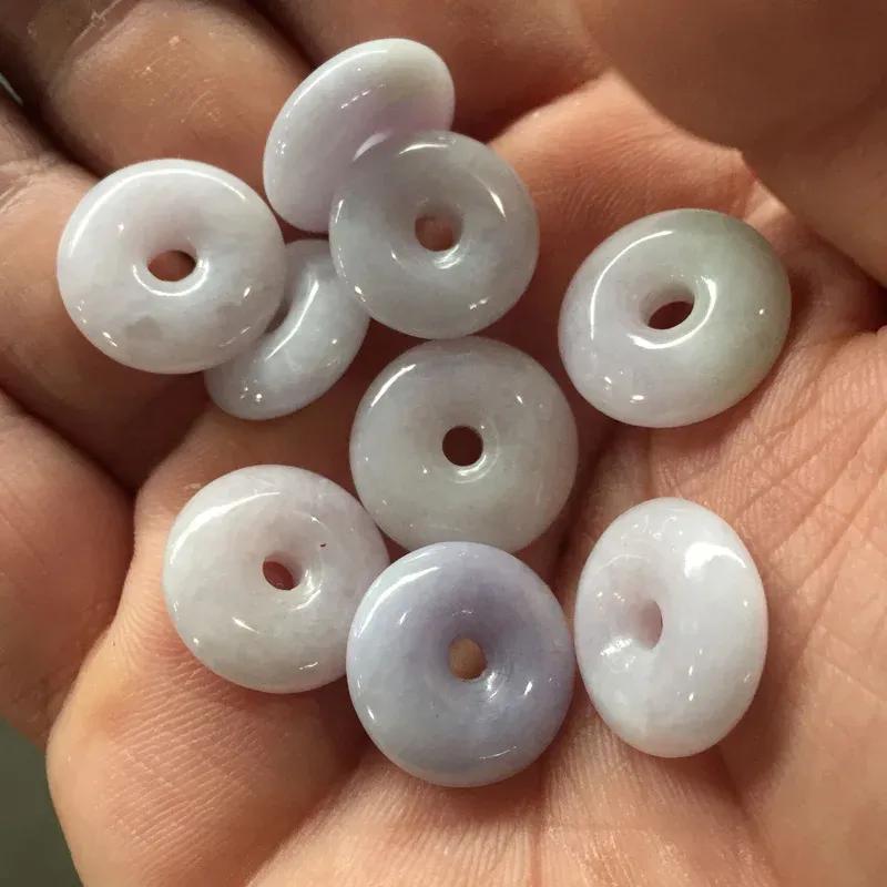 5pc Natural Lavender Type A Myanmar Jadeite Jade Circle doughnut Buckle Pendant Necklace Fine DIY Earring Accessoriest Women's