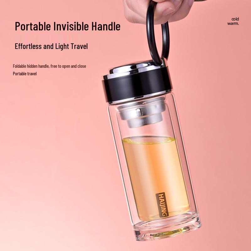 Compact Double-Layer Glass Cup - Stylish Portable Design for Women - Personalized Pocket-Sized Gift Option