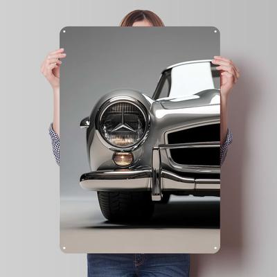Srebrny Mercedes-Benz 300 SL Metalowe Znaki Plakat Samochodowy Obrazy Elementy Dekoracyjne Ściany Niestandardowy Znak z Blachy do Dekoracji Ściany
