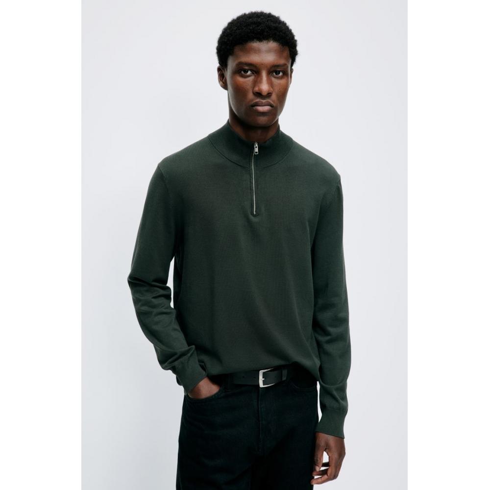 

HM slimM Fit Zip Top Тонкий вязаный свитер темно-зеленый XS