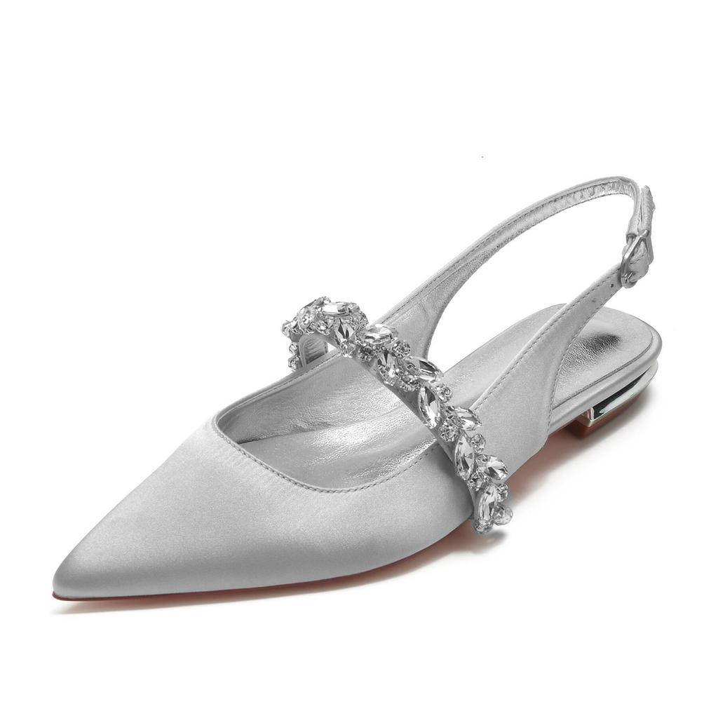 Pointed single shoes women's summer maternity shoes low heel four seasons large size women's shoes spring and autumn satin rhinestone single shoes