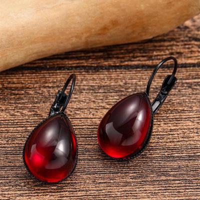 Gothic Style Water Drop Pendant Earrings Fashion Red Artificial Crystal Earrings Chic Jewelry Accessory For Women Daily Causal Decor And Party Glam