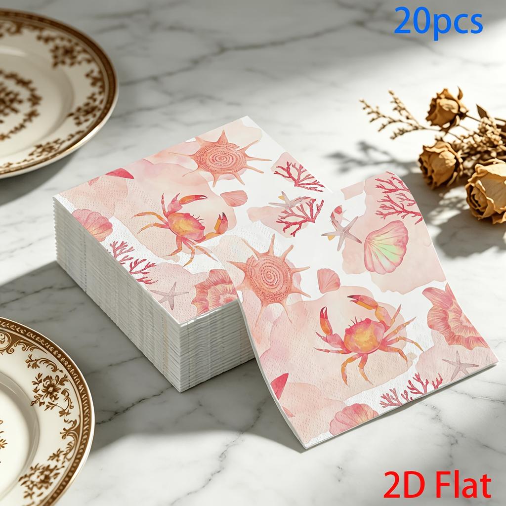 20pcs Disposable Napkins with Crab, Abalone, Seafood Pattern Print for Wedding,Parties,and Daily Use for Thanksgiving Fall Christmas Table Decoration