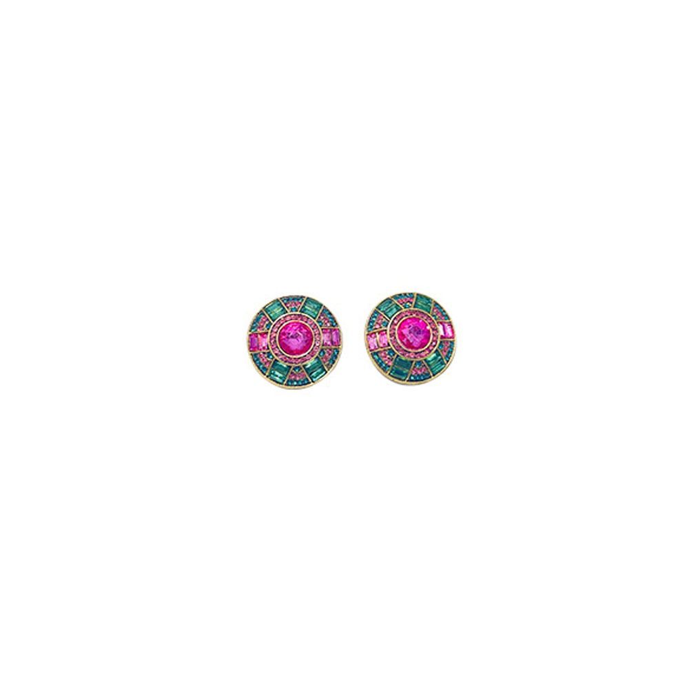 Pink And Green Round Stud Earrings Retro Fashion Pendant Green Crystal Necklace Wedding Party