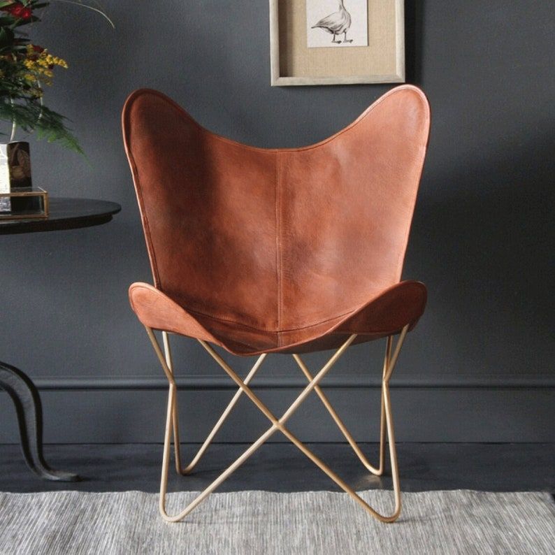 

Leather Living room Butterfly Chair, Relaxing chair, Accent chair, Handmade BKF Foldable Chair Gift For Him