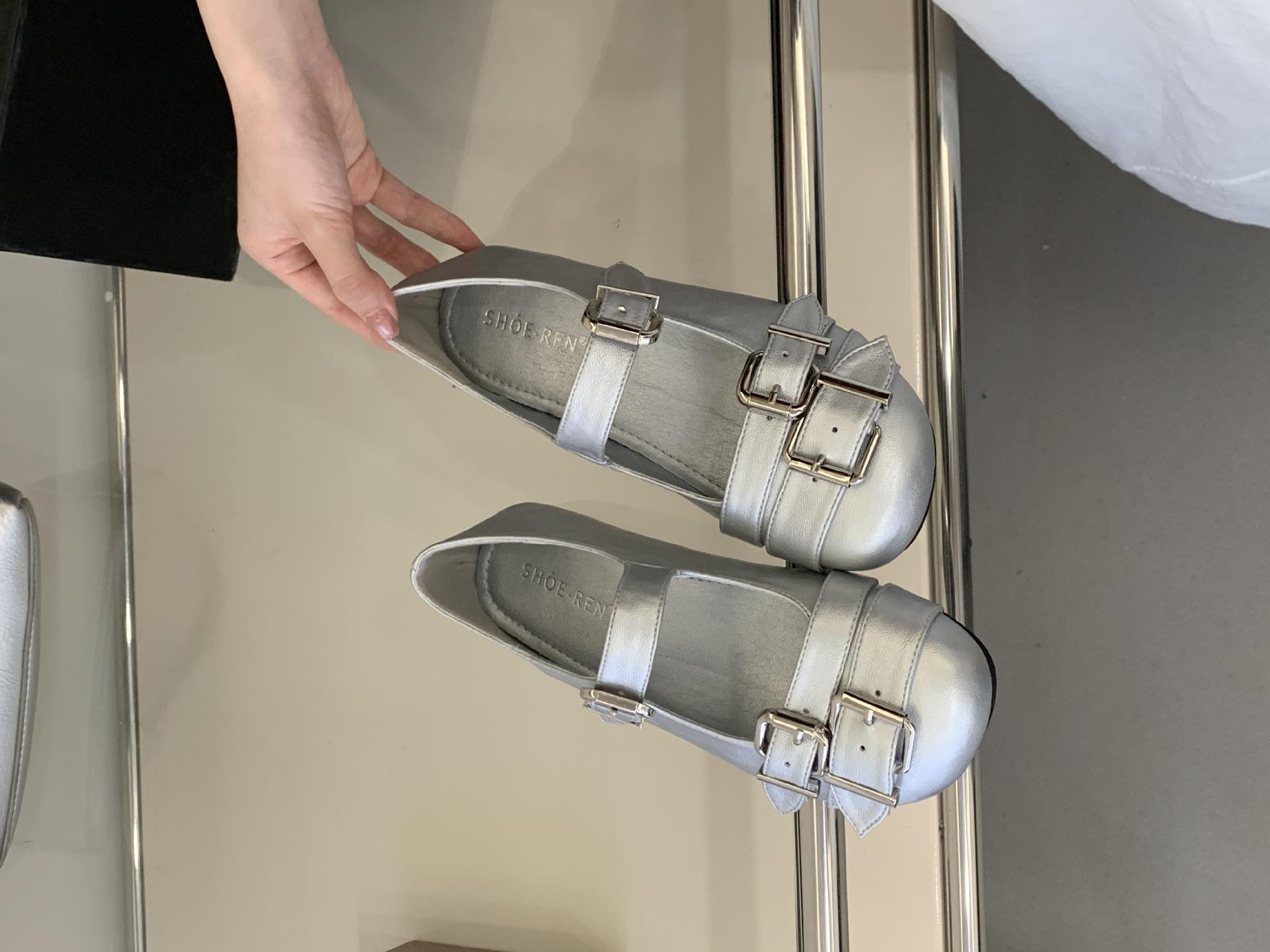 Women s Silver Square Toe Flat Spring Slip-On Pumps - Fashionable Footwear 35