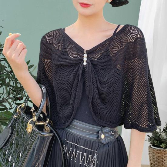 Sunscreen Cardigan Solid Color Half Sleeves Super Thin Shawl Coat Sun Protection Breathable Mesh Sundress Cover Tops Casual Wear Women Clothes
