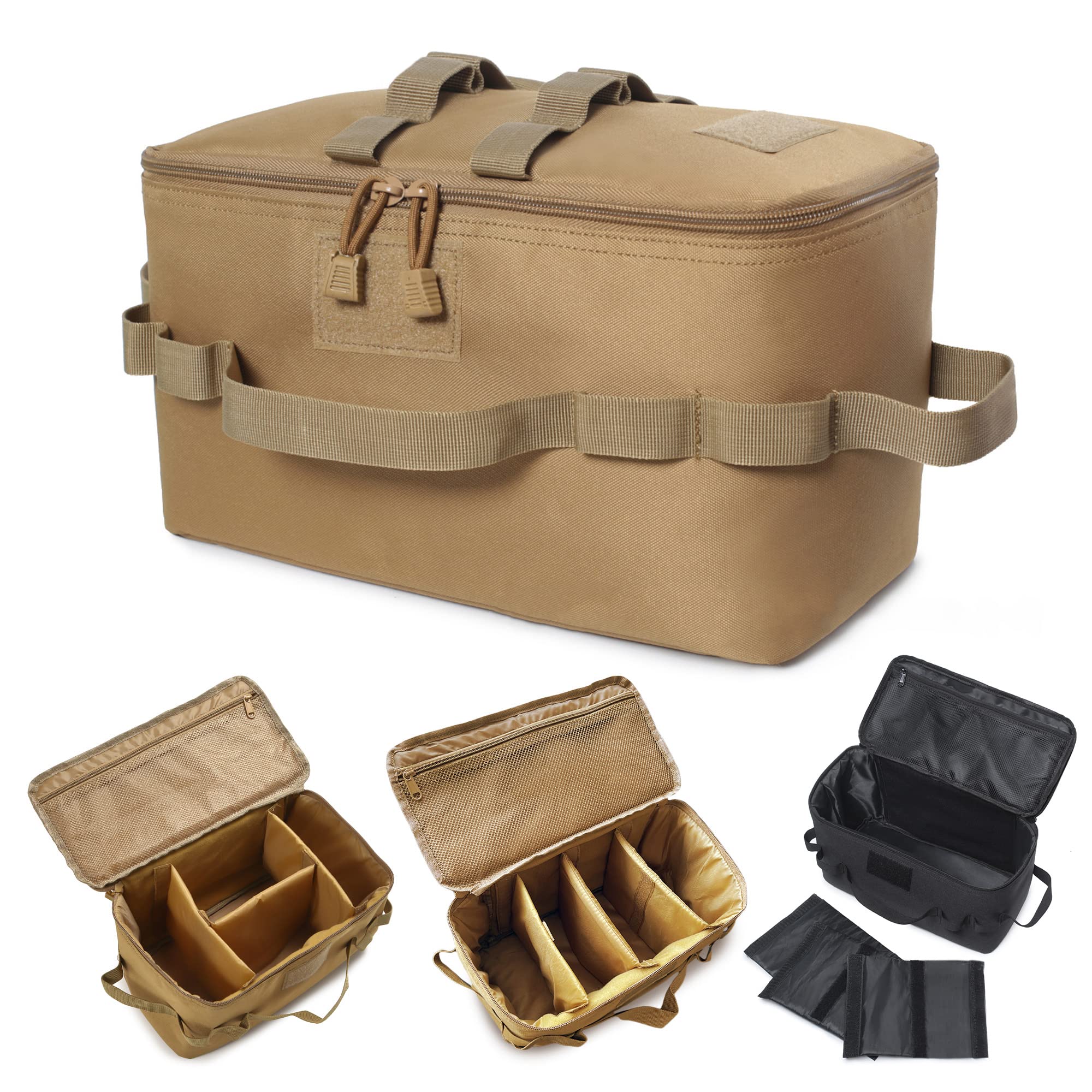 

Gear Case Storage Box for Outdoor Camping, Soft Container Bag, Shock Absorbing, Compact, Lightweight, with 3 Dividers and Pegs (Sand)