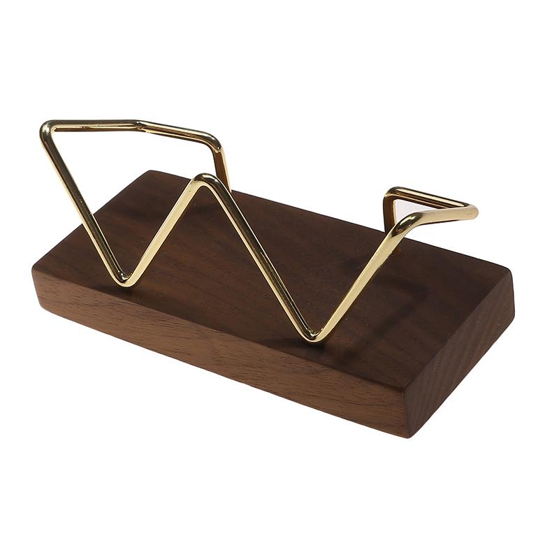 Card Storage Business Card Holder Walnut Wood Tabletop Shelf Wooden Card Rack Beech Wood Metal Cards Display Stand