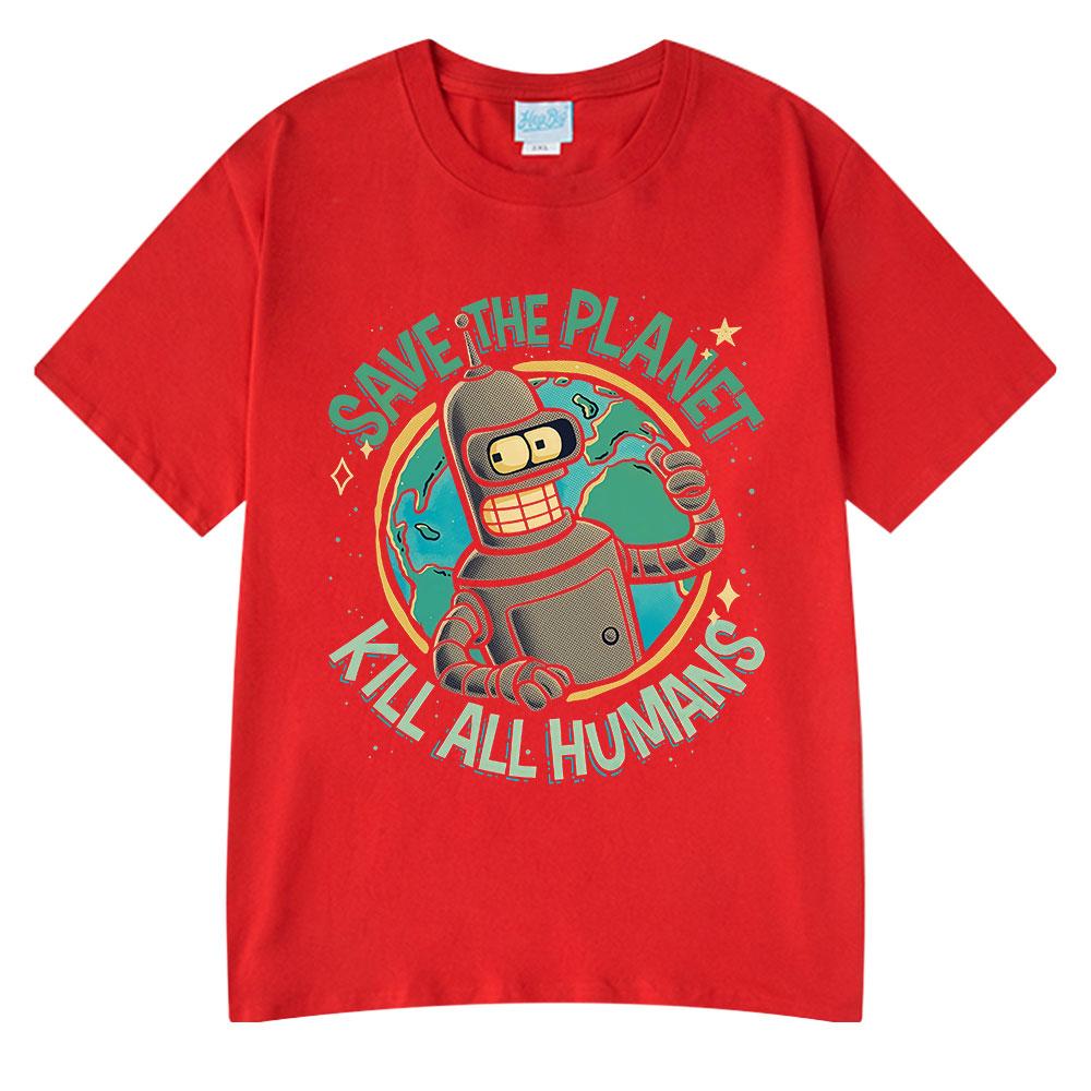 Lustiges Save The Planet Kill All Humans Roboter Grafikdruck T-Shirt Herren Damen Mode Kurzarm T-Shirt Übergroße T-Shirts