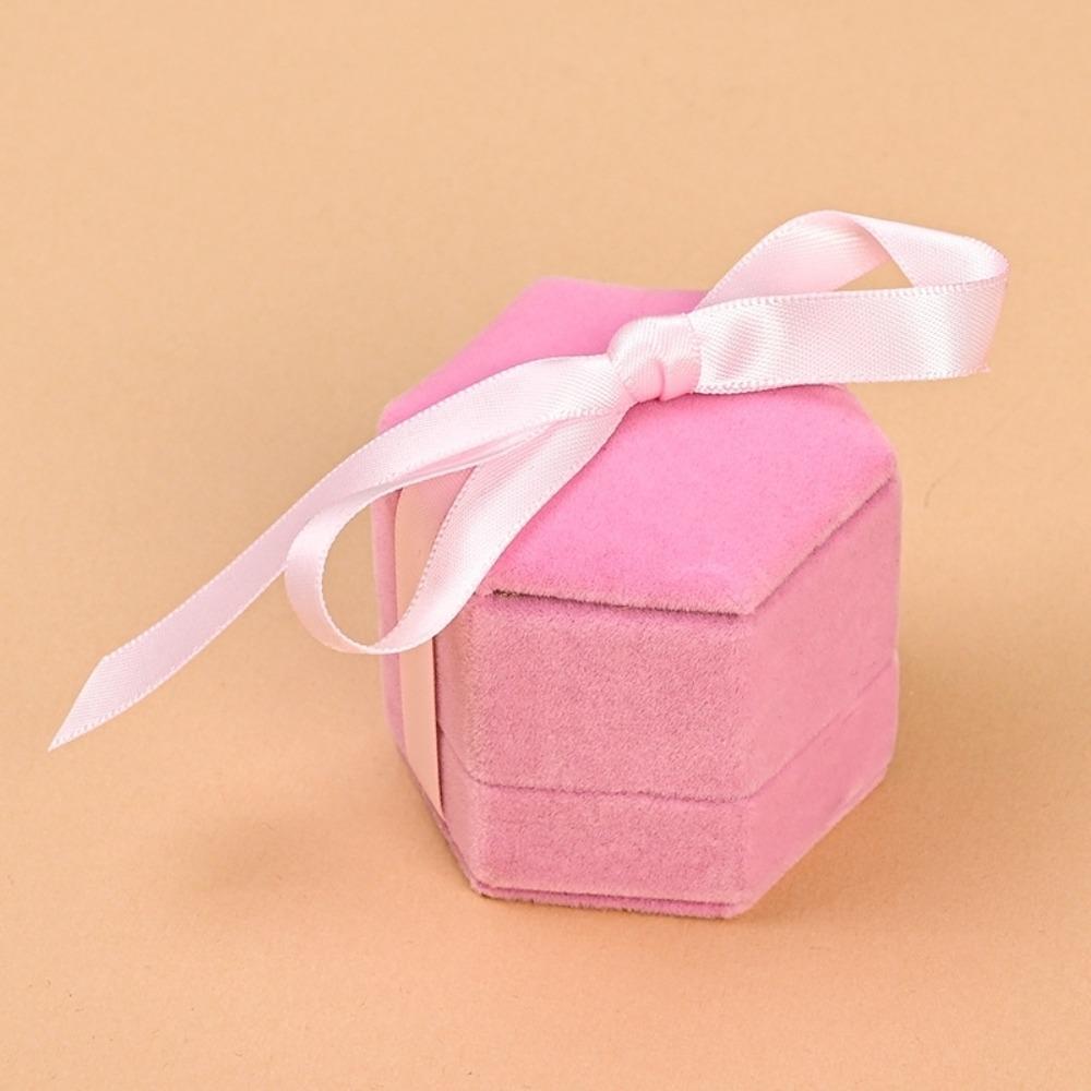 Ribbon Flocking Ring Box Velvet Ring Display Case Portable Jewelry Organizer  Spouse