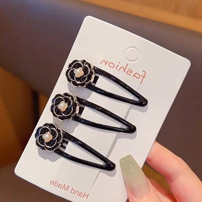 2/6Pcs Elegant Camellia Hair Clips Versatile Side Bangs Barrettes With Floral Design For Stylish Hairdos Hair Accessory