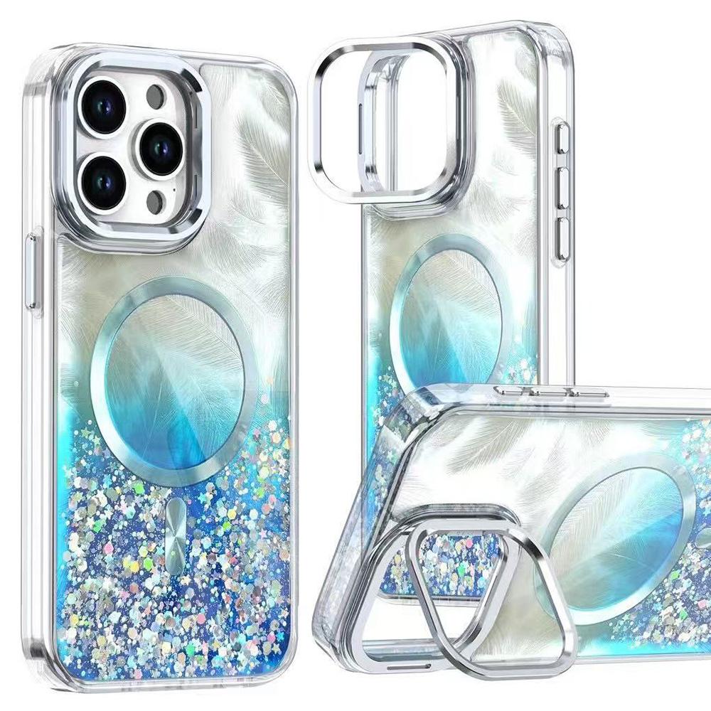 

MOBEST Для iPhone 15 Pro Max Магнітний чохол Рамка об єктива Підставка Епоксидний дизайн ТПУ+ПК Задня кришка телефону Blue