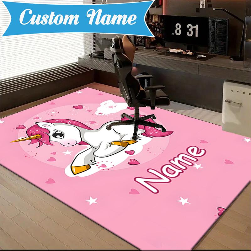 Custom Name Unicorn Dreams Art Rug for Living Room, Game Rooms, Office, Bedroom, Floor Mat Playful Design, fan gifts Christmas decor