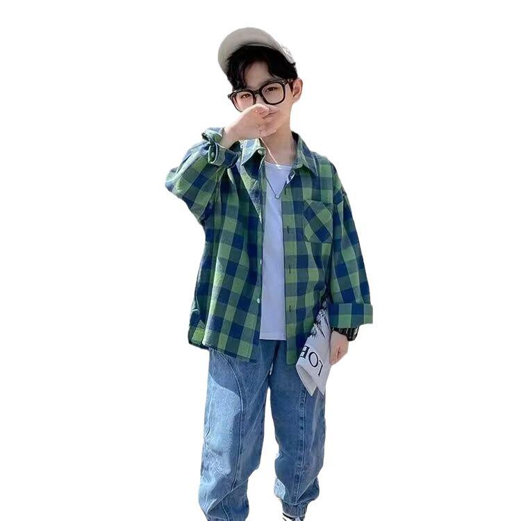 Boys' Fashionable Plaid Shirt - 2024 Spring Trend for Children