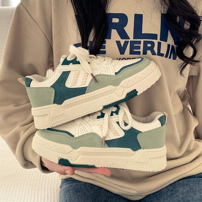 

ins модные женские туфли на платформе 2025 года, осень, новые низкие контрастные цвета, ретро-туфли для женщин-студенток, повседневные спортивные белые туфли 35 зелёный