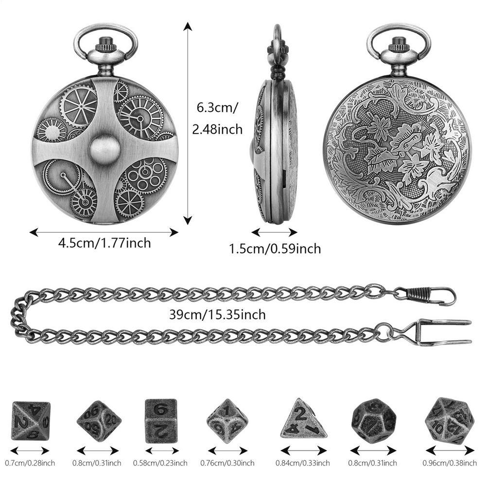 Metal Polyhedral Dice Set Metal Dice With Pocket Watch Shell Portable Vintage Steampunk Exquisite Dice For Games Lovers Math