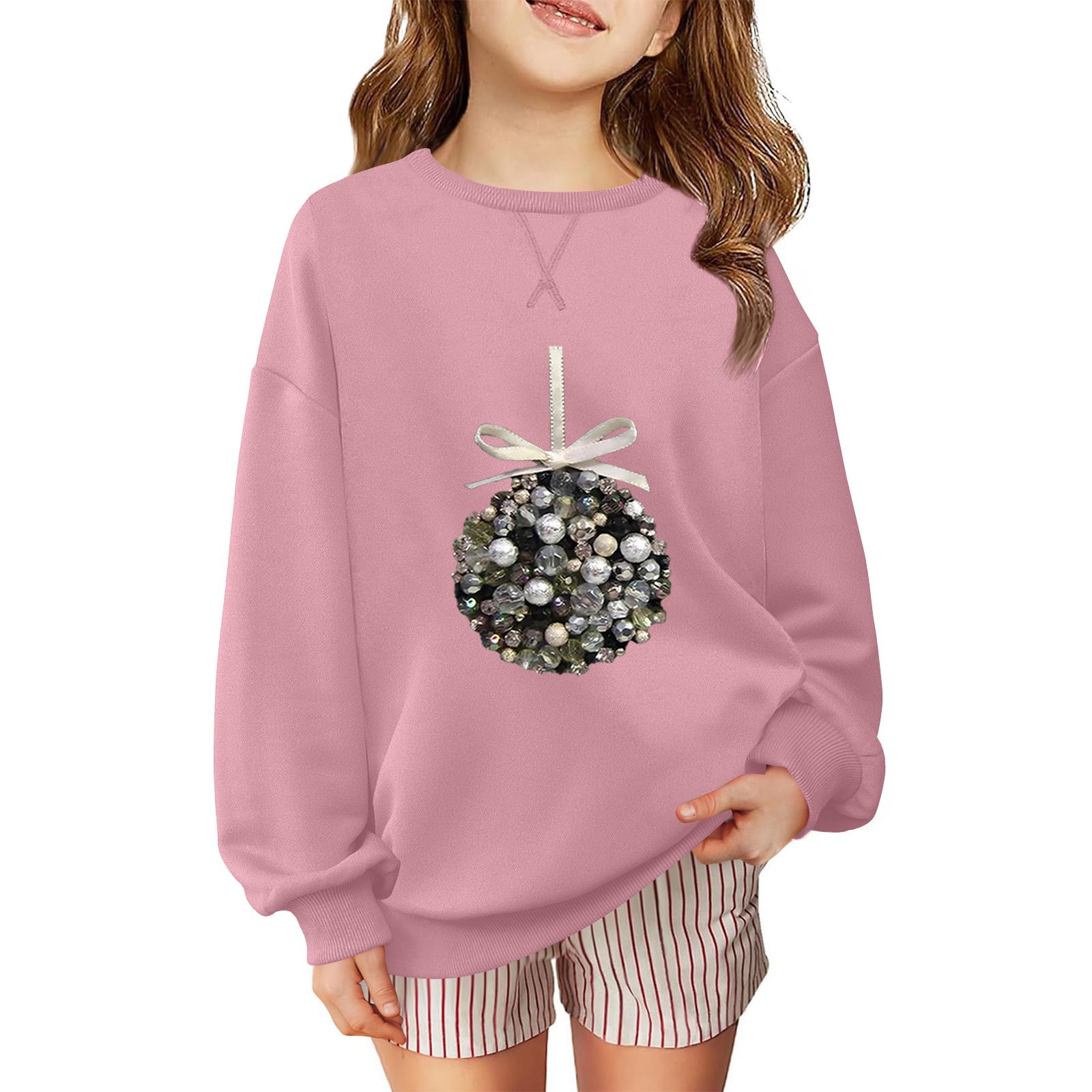 

Детский модный повседневный пуловер с длинными рукавами и свободного кроя с рождественским принтом 120 розовый