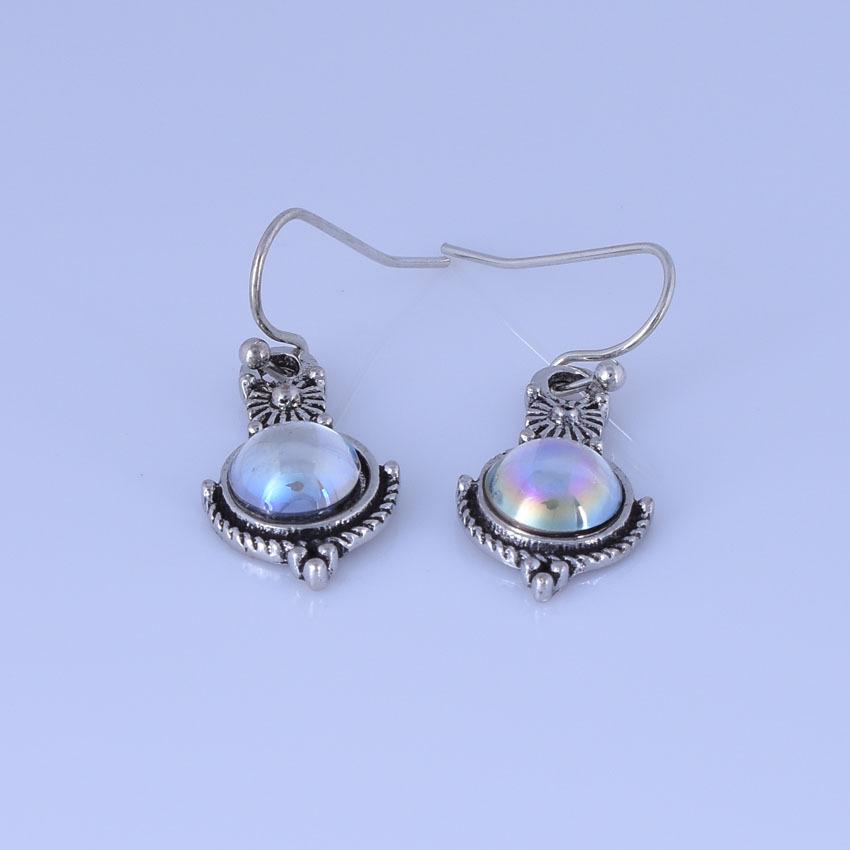Hot Sale Moonstone Retro Earrings - European & American Punk Style Colorful Rainbow Gemstone Studs