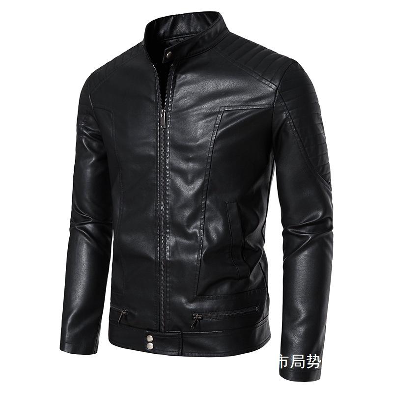 Locomotive leather jacket men's youth autumn new trend slim handsome versatile stand-up collar cycling leather jacket