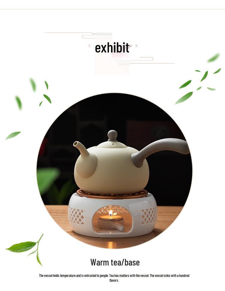 White Porcelain Tea Set with Black Ceramic Stove and Candle Base
