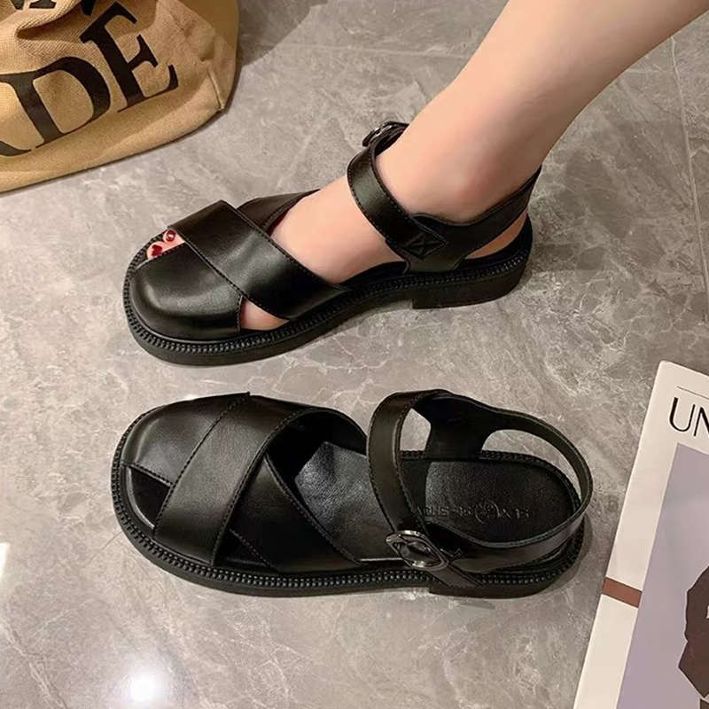 Thick-soled Bag Head Sandals Female Summer New Versatile Student Fairy Style with Skirt Retro Roman Beach Shoes